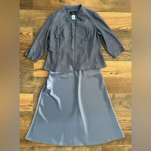Alex Evenings Sequin Two-Piece Dress W/Jacket Blue Sz 12 Chiffon Midi A-line MOB